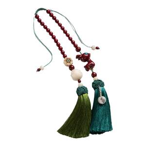 Thoughtful cinnabar accompanied by deer, car pendant, car pendant, pendant for men and women, bodhi root, handmade creativity, peace