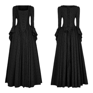 
Gothic rose printed dress high-end exquisite black temperament long skirt high waist A-line skirt dress party women