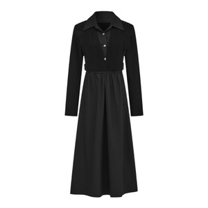 
Mandesy fake two-piece knitted splicing dress 2025 autumn new high-waist solid color A-line skirt knitted long skirt