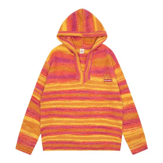 DoubleD American retro letter embroidered striped hooded sweater for women in autumn and winter loose versatile knitted jacket trendy