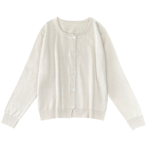 Dongrunlian Spring and Autumn Pure Cotton Sweater Thin Jacket Women's Round Neck Cardigan Long Sleeve Solid Color Simple Cotton Knit Cardigan
