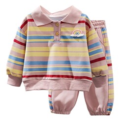 La Chapelle girls autumn sports suit striped rainbow new children's fashionable sweatshirt baby spring and autumn clothes