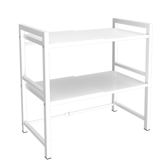 Estante Para Microondas De 2 Niveles Ajustable – Soporte De Acero Con Ganchos Y Ventosas, Ancho 39-65 Cm, Blanco