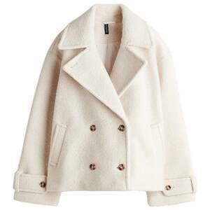 HM women's woolen coat winter double-breasted short loose lapel plush coat 1301400