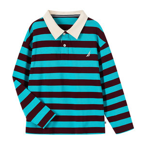 
[Heavy Cotton] NAUTICA Children's Clothing Boys and Girls Long Sleeve POLO Shirt Children's Stripe T-Shirt Retro Classic