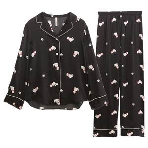 Fun Printing] Real silk pajamas female printed home service 100%mulberry silk loose can be worn outside the gold three tower
