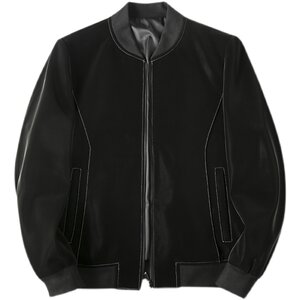 
Incredibly handsome, counter quality! Rare sheepskin topstitched leather jacket, fashionable stand collar genuine leather jacket for men