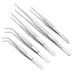 Stainless steel tweezers elbow round head fine tip high precision anti-rust clip with teeth thickening repair tool lengthening