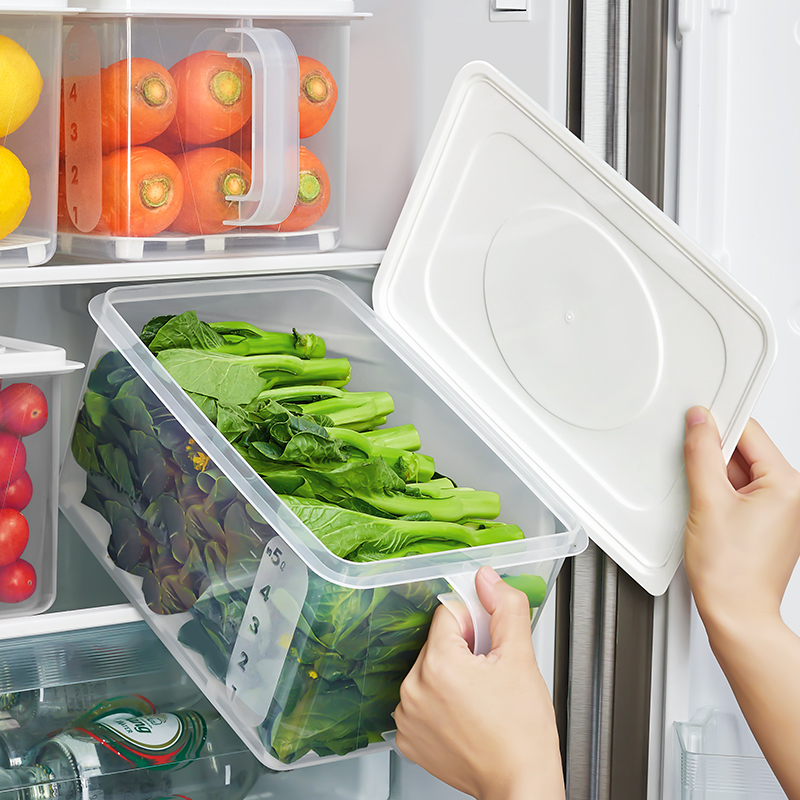 日本带把手冰箱收纳盒大容量蔬菜分类密封保鲜盒食品级厨房储物盒