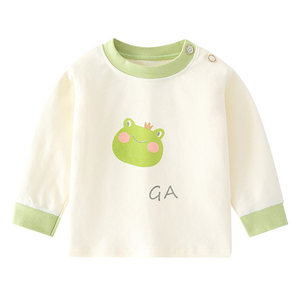 
Baby autumn clothes baby pure cotton home top pure cotton boy and girl spring and autumn underwear children's wear shoulder opening T-shirt base shirt