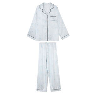 JoyceBra  花朵条纹冰丝睡衣女2026秋季新款长袖可外穿家居服套装