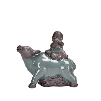 Ge Kiln ceramic shepherd boy calf tea table garden ornaments