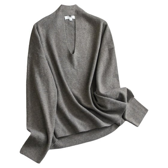 
Solid color intellectual commuting loose slim V-neck pullover sweater 2025 winter new long-sleeved women's sweater Q413
