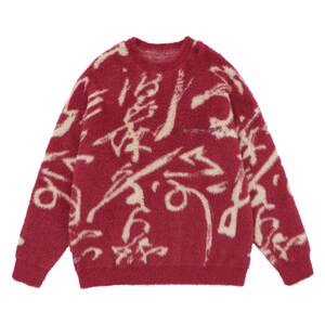 
BJHG reckless imitation mink calligraphy sweater men's winter national fashion casual loose couple sweater women
