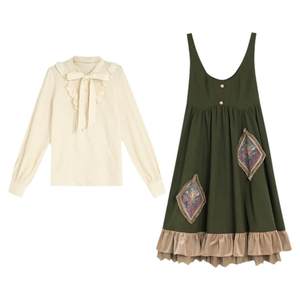 
The original dress of the senwo tribe of spring and autumn French long skirt temperament light lo belt skirt autumn green women's skirt