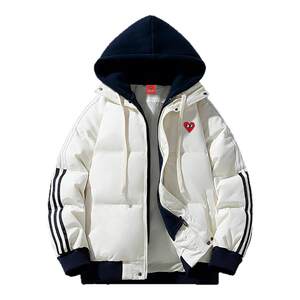 
Charles Heart 2026 hooded fake two-piece cotton coat men's striped couple's cotton coat thickened warm cotton jacket