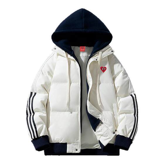 
Charles Heart 2026 hooded fake two-piece cotton coat men's striped couple's cotton coat thickened warm cotton jacket