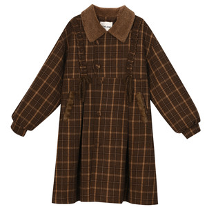 Original British plaid wool coat mid-length coat winter retro wool coat autumn and winter style