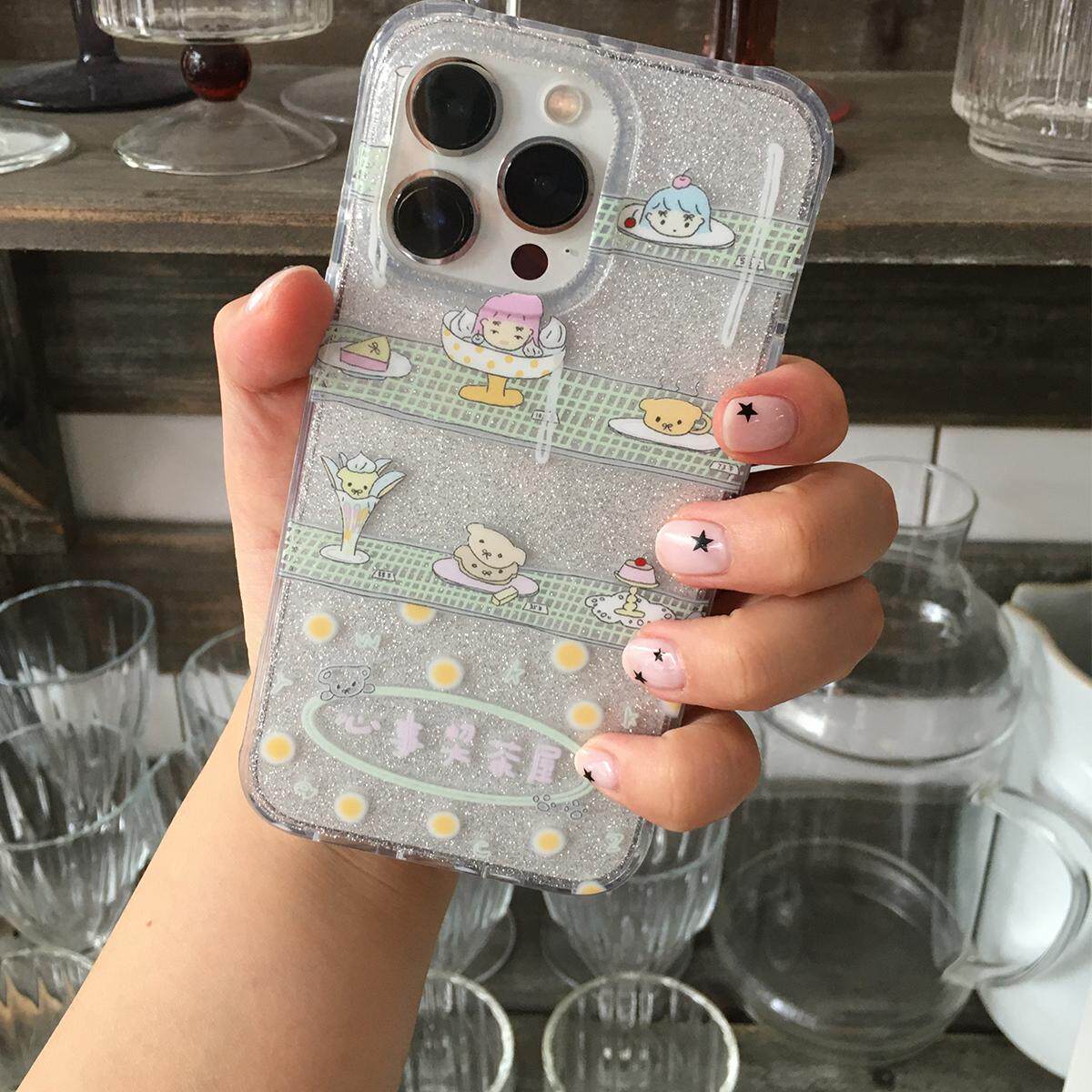wackkY Z 原创设计双层印花ins风可爱印花闪粉透明光面大孔手机壳评价  