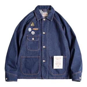 
Madden Workwear American Retro Embroidered Badge Denim Jacket Heavy Washed Lapel Casual Jacket Men's Spring
