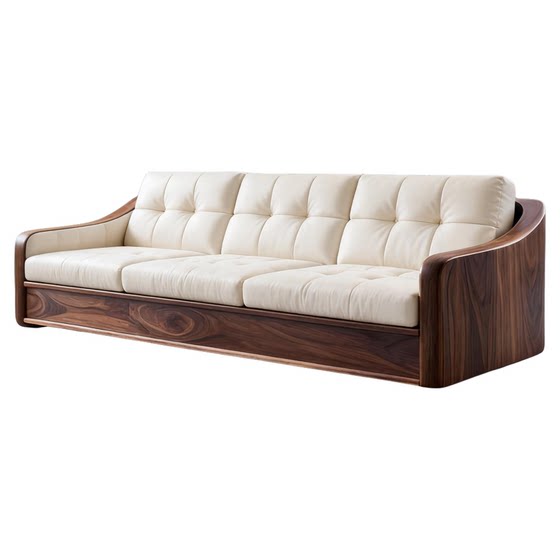 
New Chinese style North American black walnut light luxury solid wood sofa straight row sofa leather sofa living room office reception