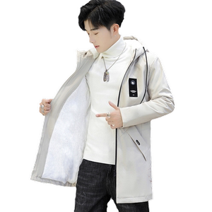 
Autumn and winter velvet thickened hooded jacket men's Korean style tops youth mid-length windbreaker cotton coat cotton jacket jacket
