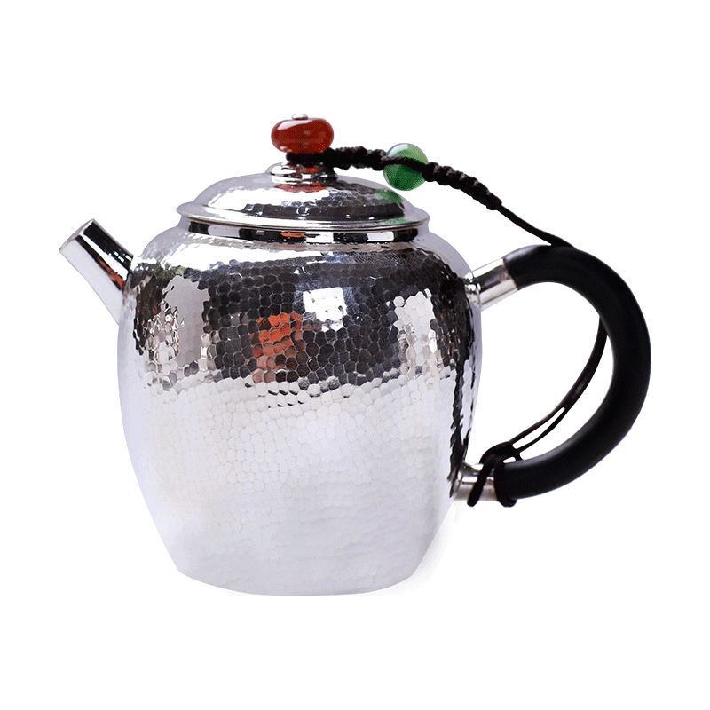 新品 茶壺 ティーポット 銀セラミックティーポット 茶道具 茶器 職人手作り 陶磁 徳化製品 レッドウッドハンドル サイドポット 13*8.5cm 中国 宜興 紫砂 急須 茶器セット 銀装飾 茶壺 茶杯 工夫茶 ティー