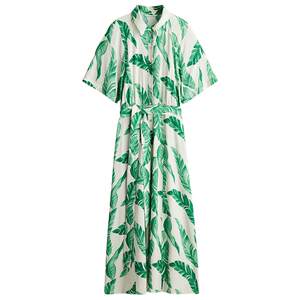 
HM Women's Dress Summer Waist Straight Orderly Shirt Dress Holiday Style Printed Long Skirt 1217576