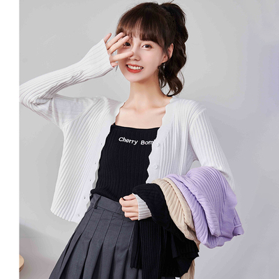 taobao agent Autumn colored knitted cardigan, short jacket, sweater, top, 2022 collection, long sleeve