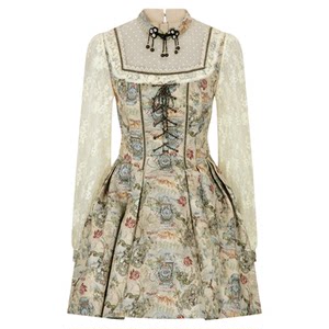 
lulualways [same style in the mall] new autumn retro princess style high-waisted slim print dress