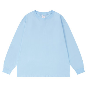 
Heavyweight pure cotton long-sleeved T-shirt men's loose solid color white autumn round neck base shirt versatile threaded cuffs American style