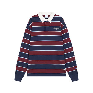 
Champion T-shirt for women in spring couple color-blocking stripes retro style pure cotton casual long-sleeved tops for men