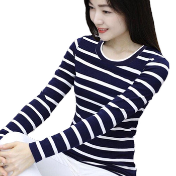 Thickened slim striped T-shirt for autumn and winter tops

