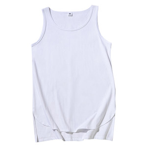 
Mid-length pure cotton solid color vest men's hip-hop street dance trend layered slit hem sleeveless t-shirt bottoming shirt