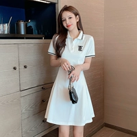 Платье, юбка, приталенный корсет, мини-юбка, футболка с коротким рукавом, платье-футболка, 2024 года, в корейском стиле, воротник поло