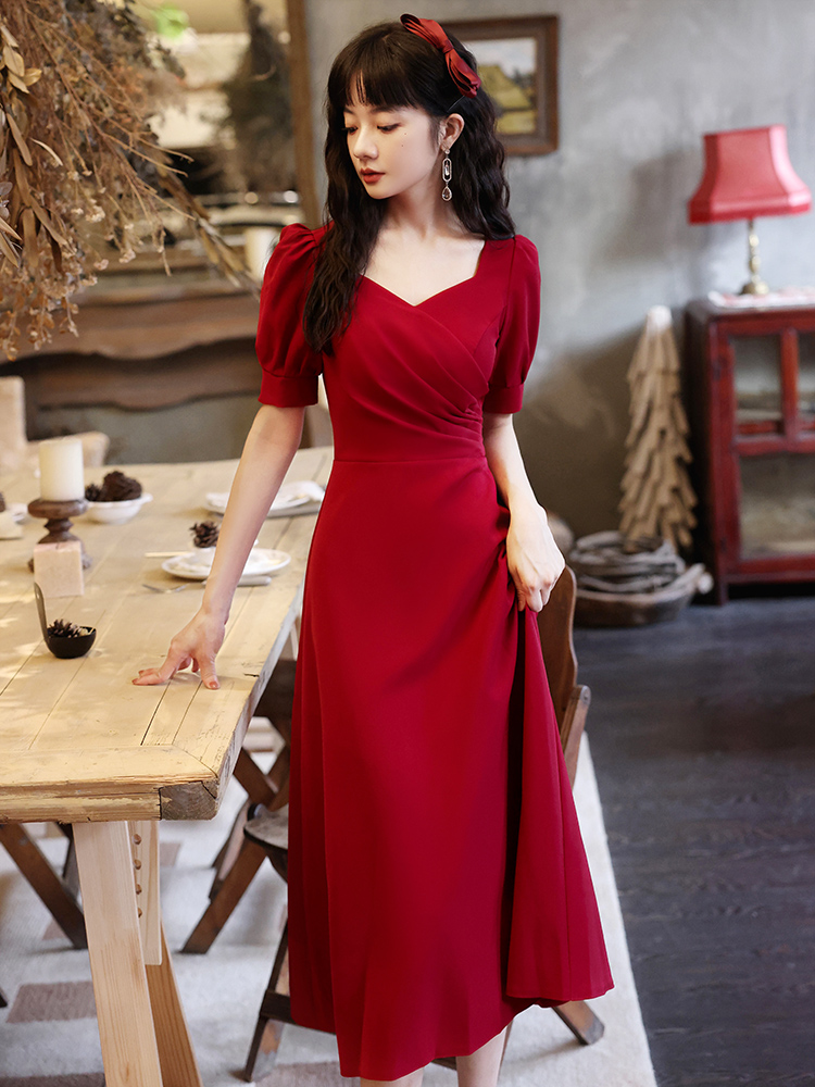 Advanced evening dress, red wedding dress, high-quality style, french style, suitable for teen