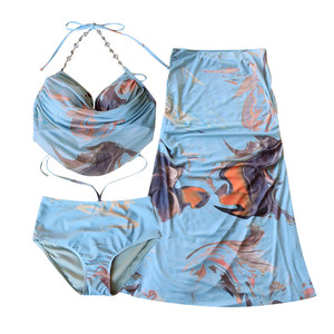 Hot Girl Bikini Swimsuit Female Three -piece Set Sea Vacation Skirt Small chest Gathering with Steel Too Sexy Hot Spring Swimsuit