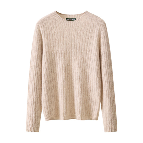 
Chunzhu Autumn and Winter New Wool Cashmere Blended Round Neck Fitted Twist Comfortable and Versatile Long Sleeve Women's Wool Sweater