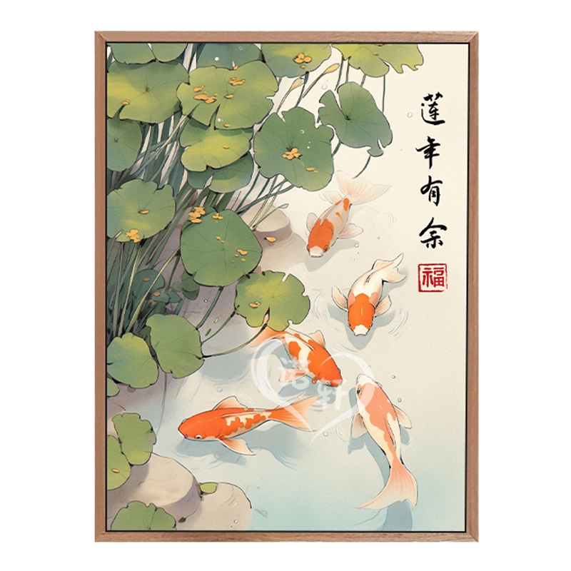 池塘荷花锦鲤国风数字油画diy手工涂色油彩画年年有鱼玄关装饰画