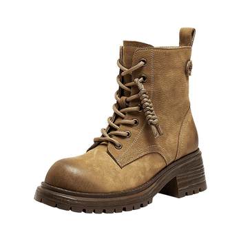 Zhang Linghe and Zhou Yutong's Belle Little Mustang British style Martin boots women's winter plus velvet thick-soled high-heeled short boots preview