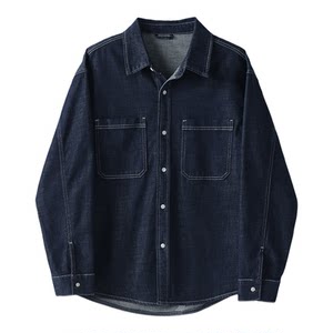
LUUD Tencel Lyocell linen blended lapel shirt contrasting color topstitch washed original color denim jacket for men