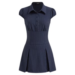 
[Same style as stars] CIDER American lapel striped pleated short-sleeved shirt dress 114514869