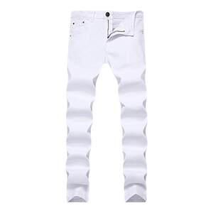 White jeans Men's long pants, trousers, leisure straight pants mid -waist elastic four seasons trendy pants men