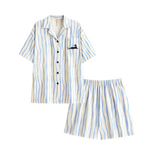 
Carrefen pajamas women's summer short-sleeved shorts modal cotton home clothes large size casual striped suit