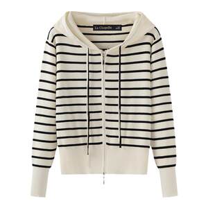 
La Chapelle/La Chapelle autumn Korean style slim striped hooded knitted cardigan women's sweater jacket