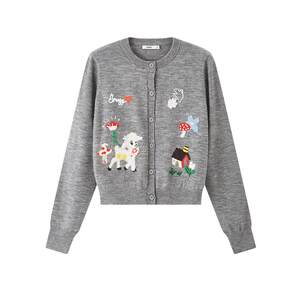 
Sanfu Sweater Cardigan 2026 New Spring Casual Lamb Embroidered Small Round Neck Top Women's 517518
