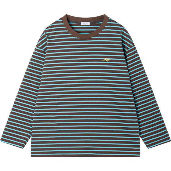 
[Oqiao Muffin] American retro striped T-shirt 100% cotton contrast collar long-sleeved bottoming boys spring wear