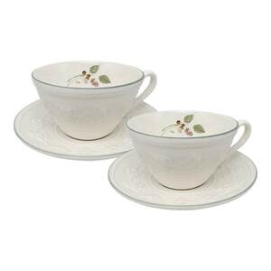 
[Birthday Gift] WEDGWOOD Happy Holidays Raspberry 2 Cups 2 Saucers Ceramic Coffee Cup Gift
