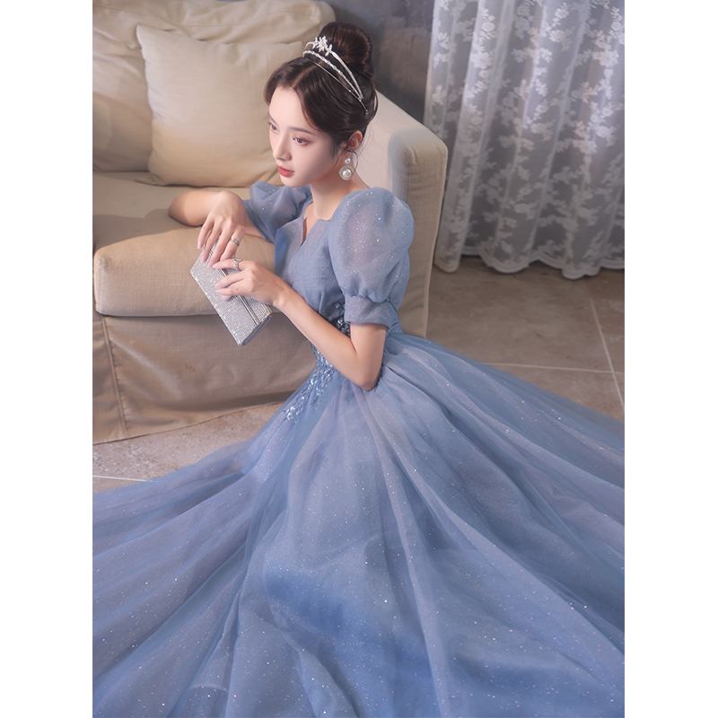 Blue evening dress, advanced skirt, piano for adults, high-quality style