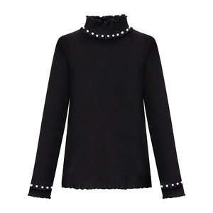 Speaking sweater women in autumn and winter with wood ear with velvet thickened knitted jacket black bottoming shirt winter foreign gas to keep warm